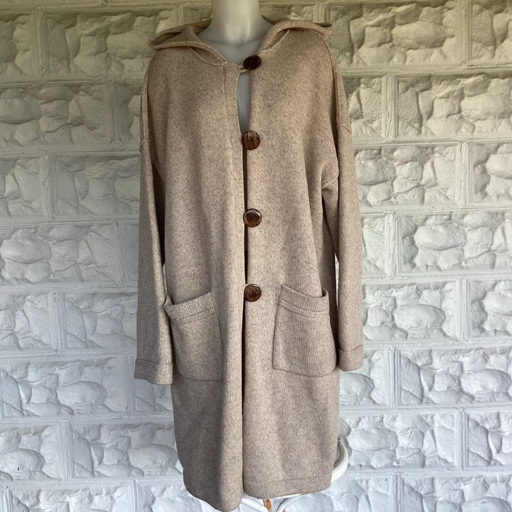CHICO’S 100% LAMBSWOOL HOODED CARDIGAN SIZE 3 / XL